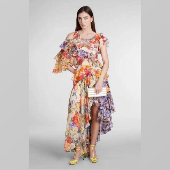 ZIMMERMANN Wonderland Flounce Floral Dress Asymmetrical High Low Tiered Ruffles - Picture 6 of 16